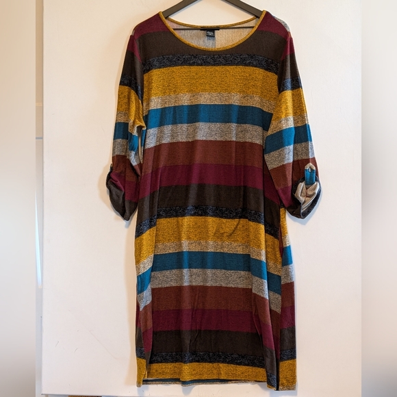 Robert Louis Dresses & Skirts - Robert Louis Multicolor Striped Long Sleeve Midi Dress XL Boho Buttons Fall